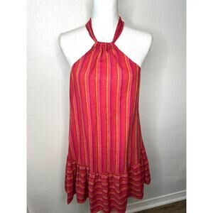 BCBG Generation Halter Mini Dress XS Pink Striped Sleeveless Flowy Ruffle Hem